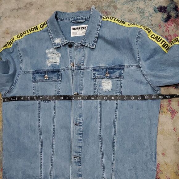 DC Birds of Prey Harley Quinn Denim Jacket with Caution Tape and Flag Detail - Picture 14 of 15